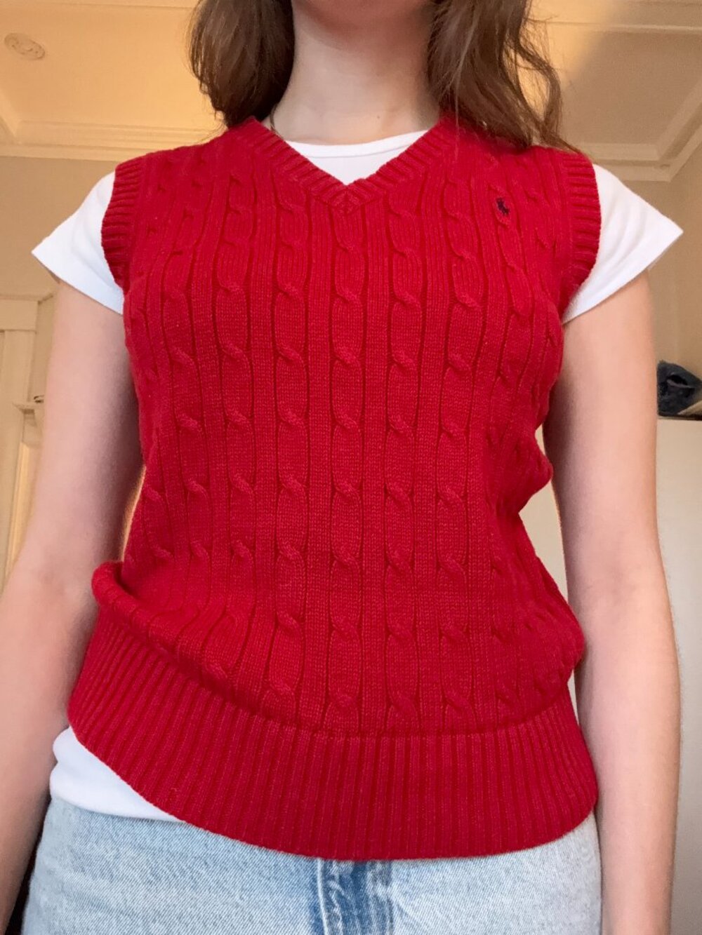 Polo Ralph Lauren Red Cotton Cable Knit Sweater Vest Boy's M